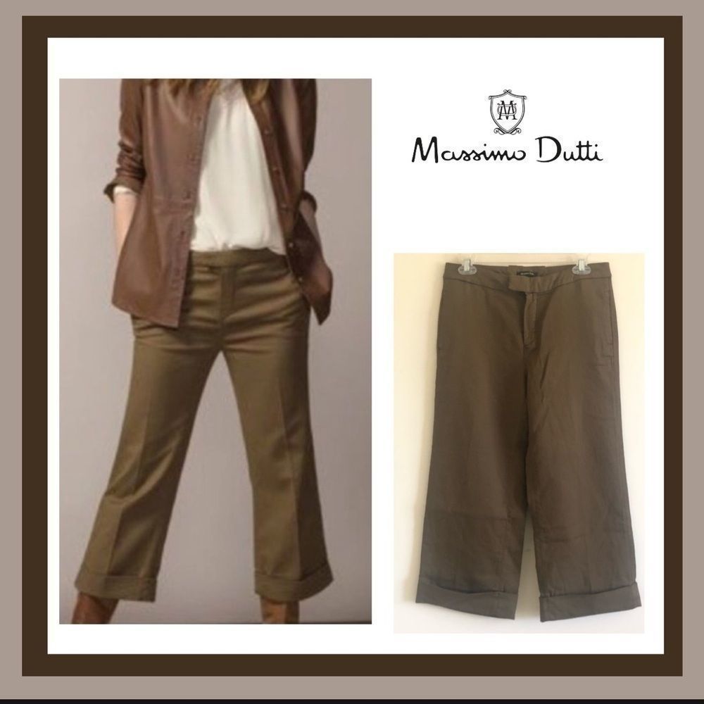 Massimo Dutti Wide Leg Cropped Trousers in Brown Size 8